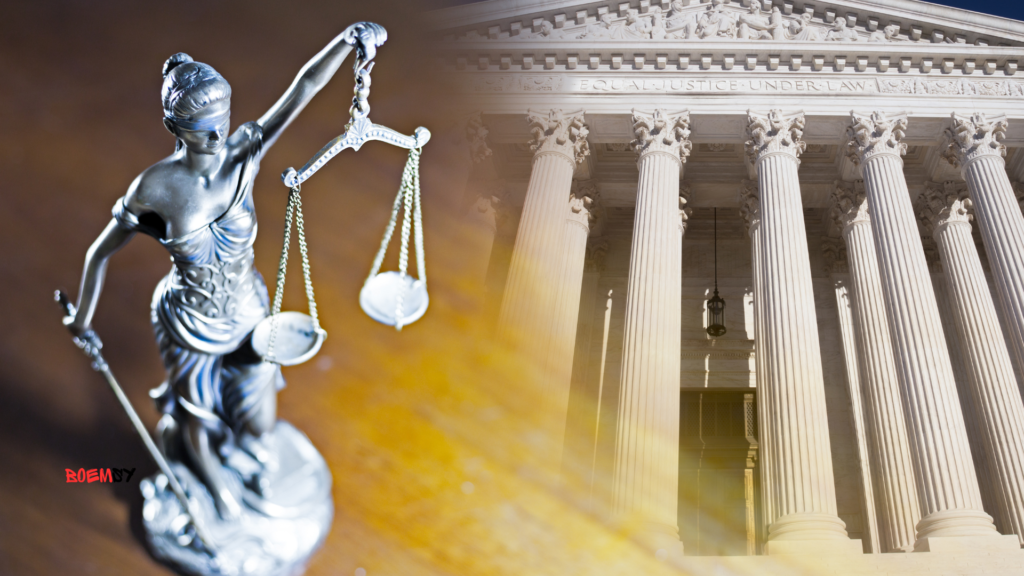 Beeld van Vrouwe Justitia en gerechtsgebouw – symboliseert hoop op gerechtigheid in het asbestdossier